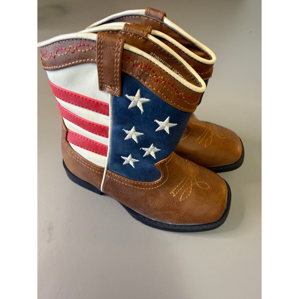 Wonder Nation Toddler Boys American Flag Western Cowboy Boots Brown Size 9
